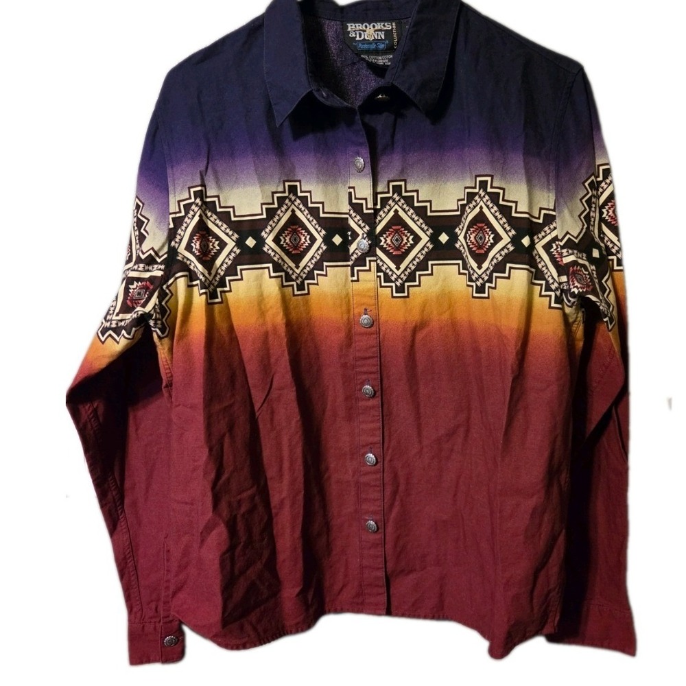 Vintage Brooks and Dunn Panhandle Slim Shirt Men's Large Western Aztec Cowboy